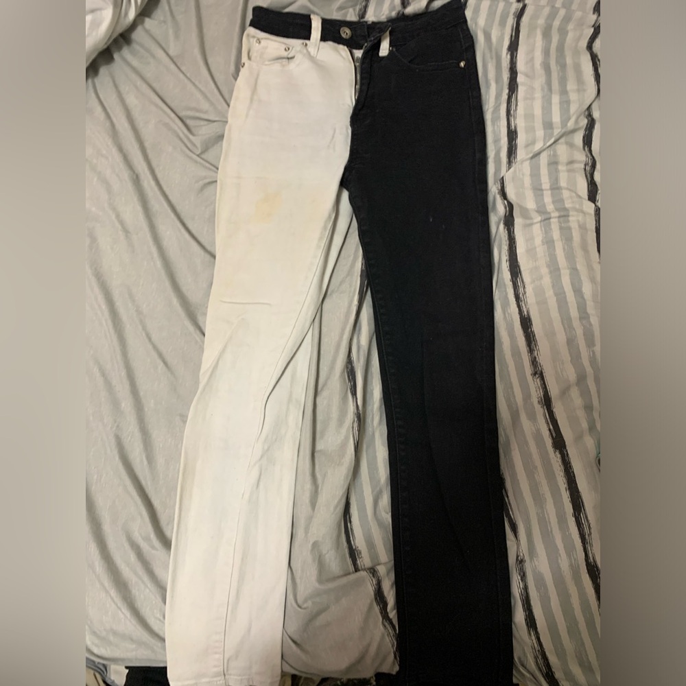 Split Black and White Skinny Jeans